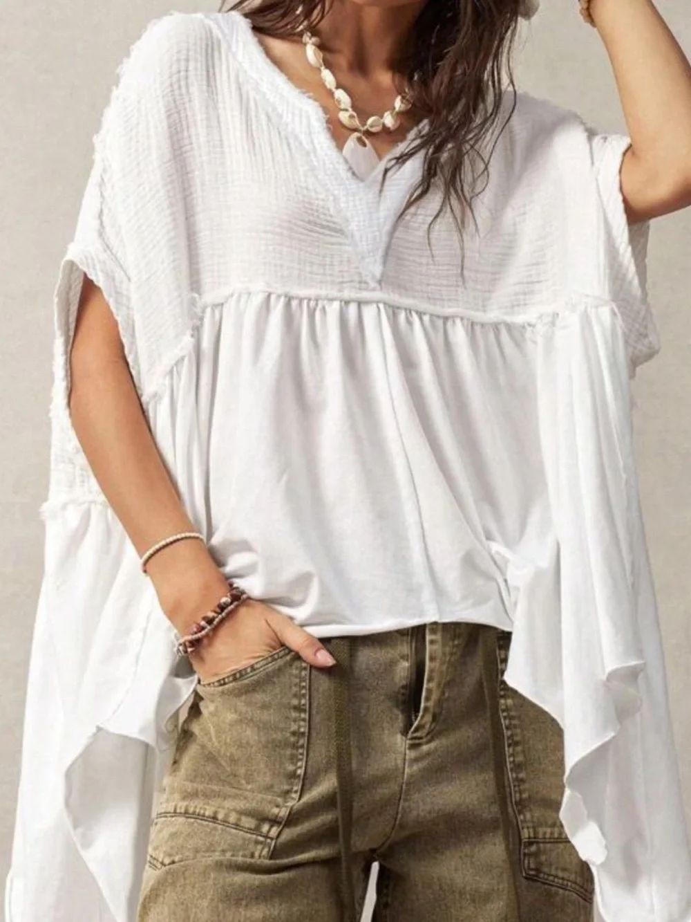 Boho Hippie Asymmetrical Hem Hippie Top Size XS